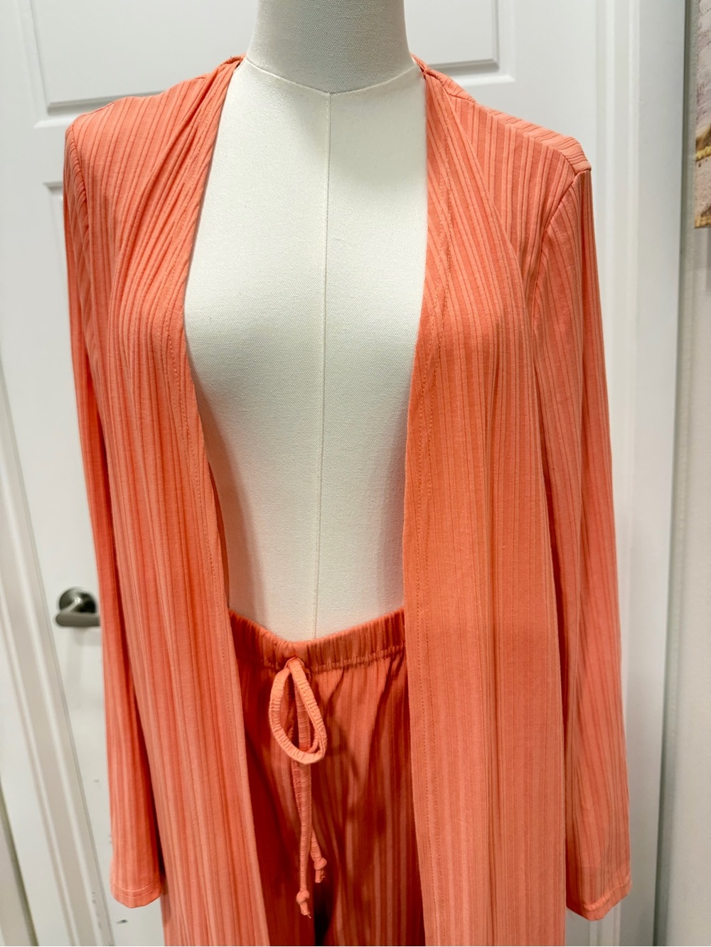 Two-Piece Ribbed Lounge Set in Bright Coral - Picture 3 of 6
